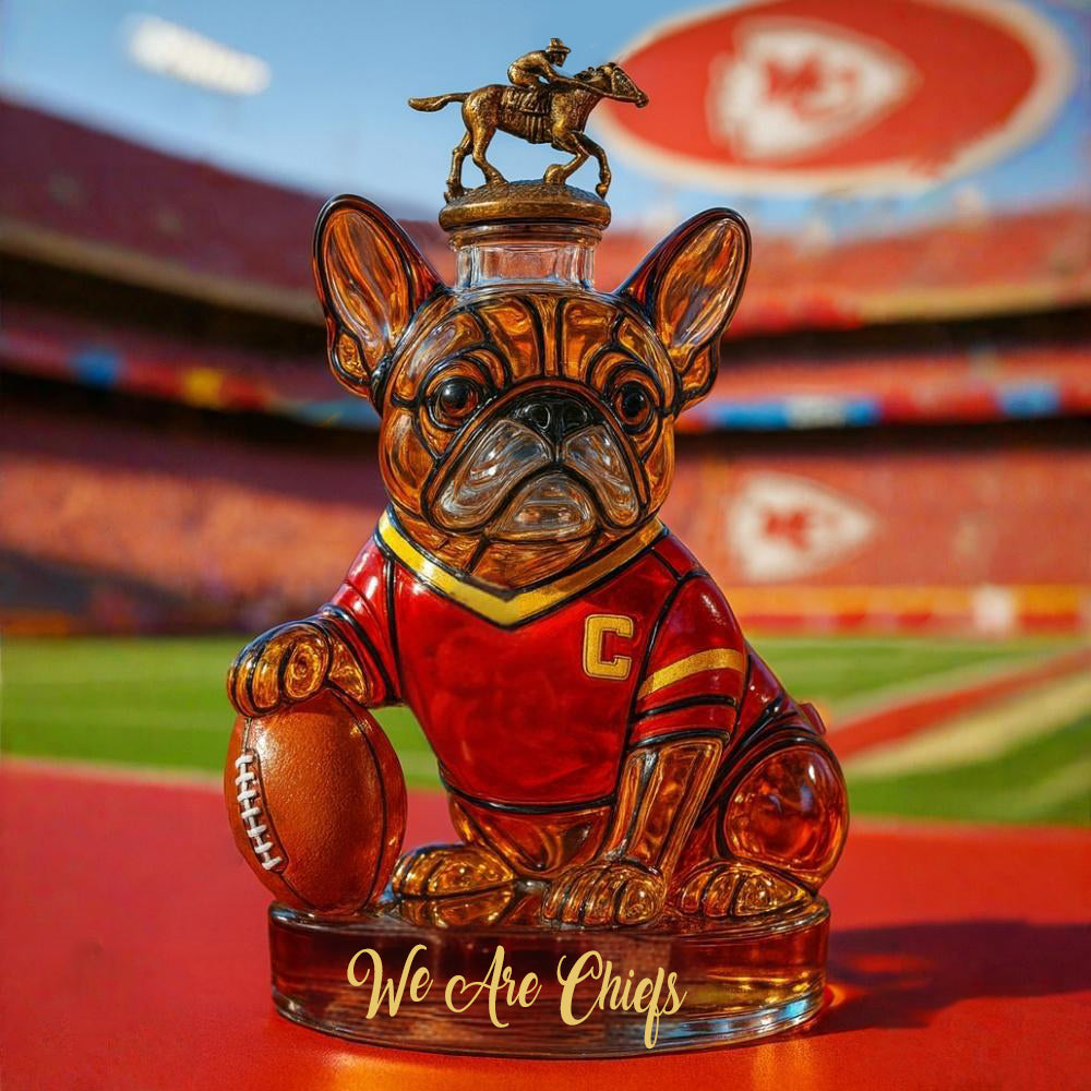 🏈🥃Kansas City Chiefs French Bulldog Whiskey Bottle