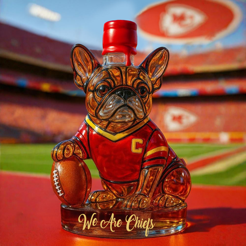 🏈🥃Kansas City Chiefs French Bulldog Whiskey Bottle