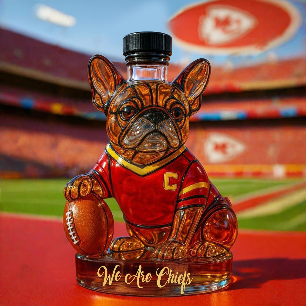🏈🥃Kansas City Chiefs French Bulldog Whiskey Bottle