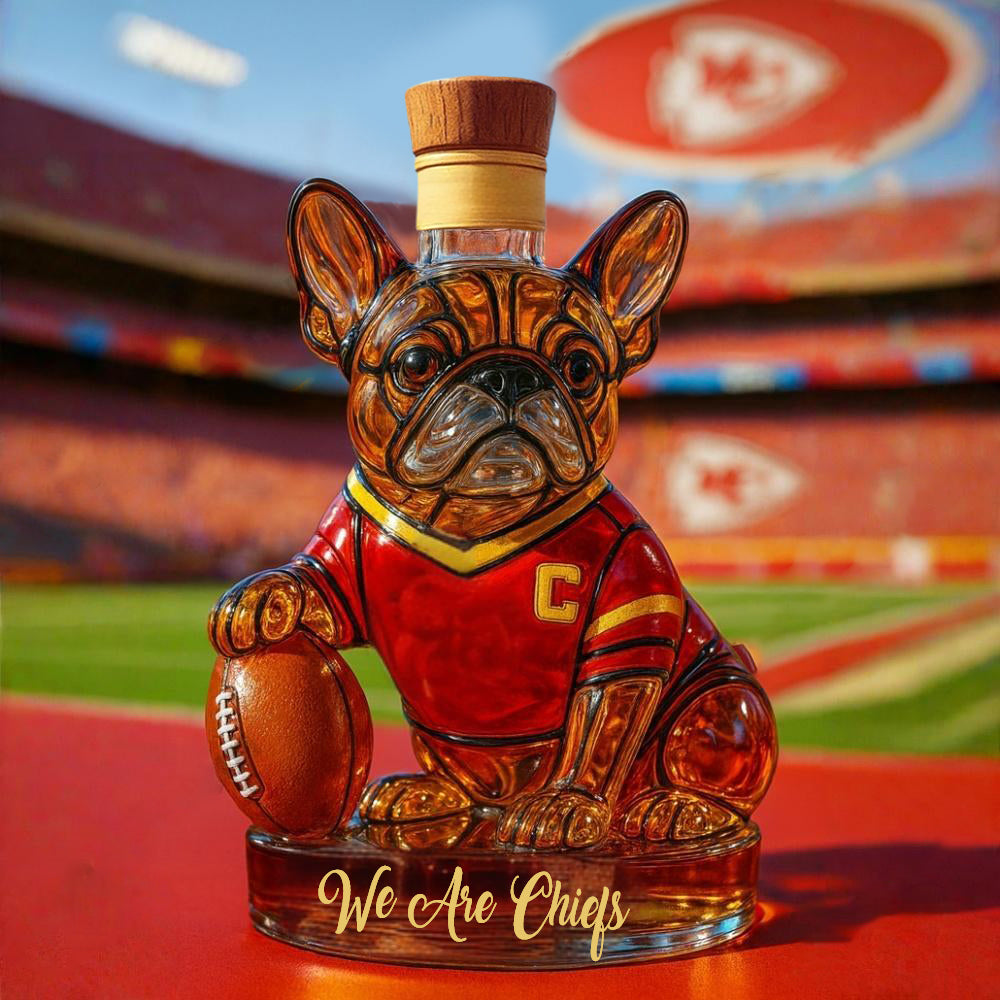 🏈🥃Kansas City Chiefs French Bulldog Whiskey Bottle