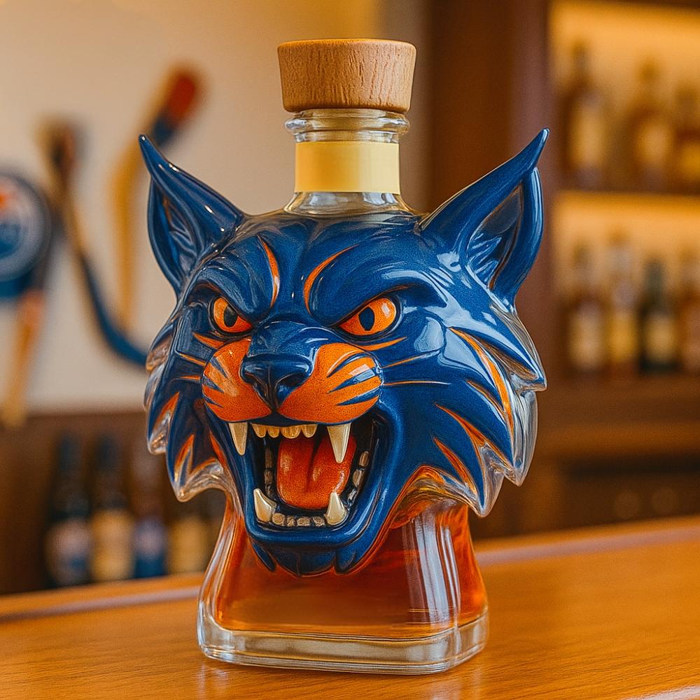 💙🥃Edmonton Oilers Hunter the Lynx Whiskey Bottle