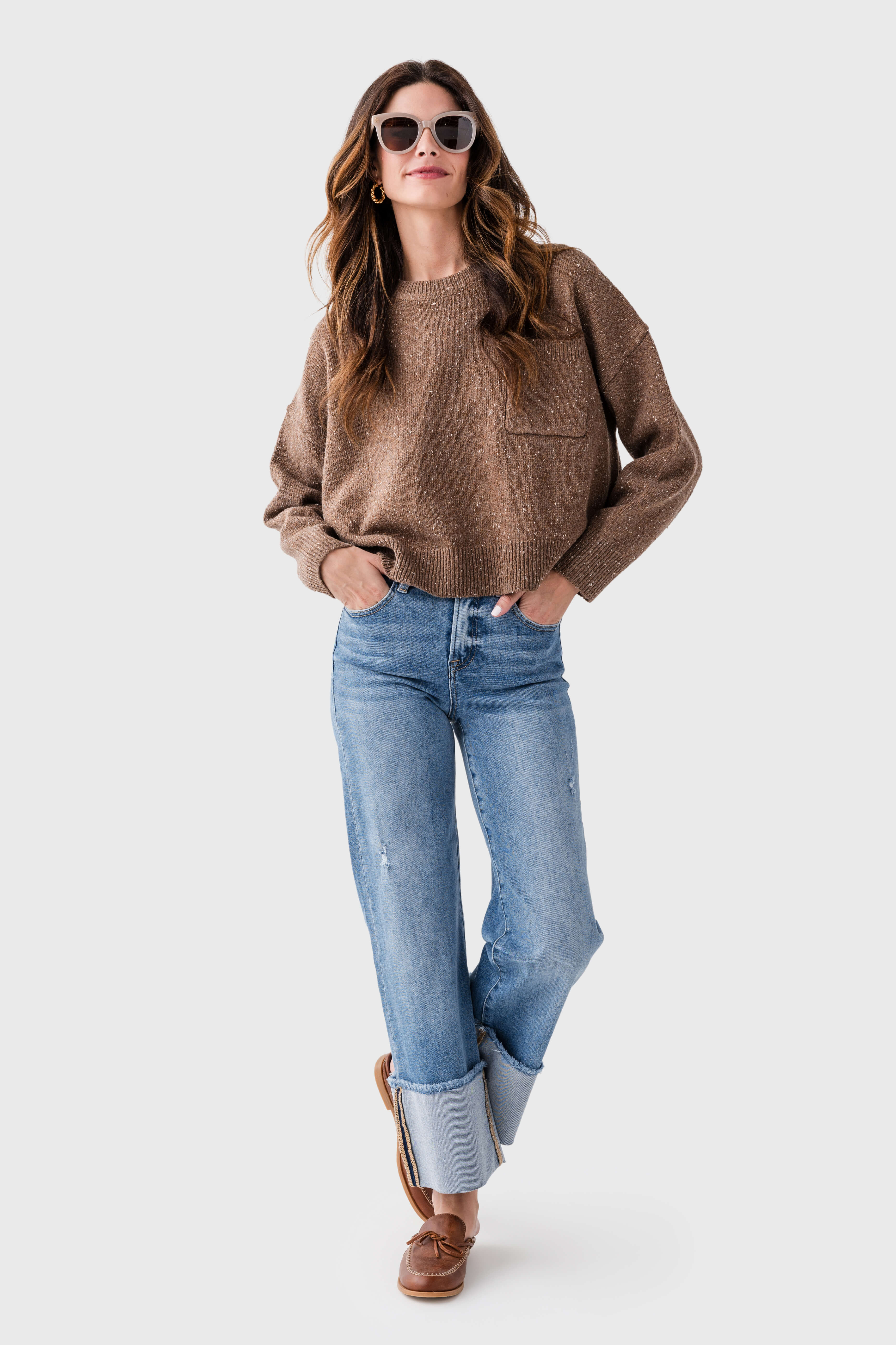 All Row Speckled Knit Pullover