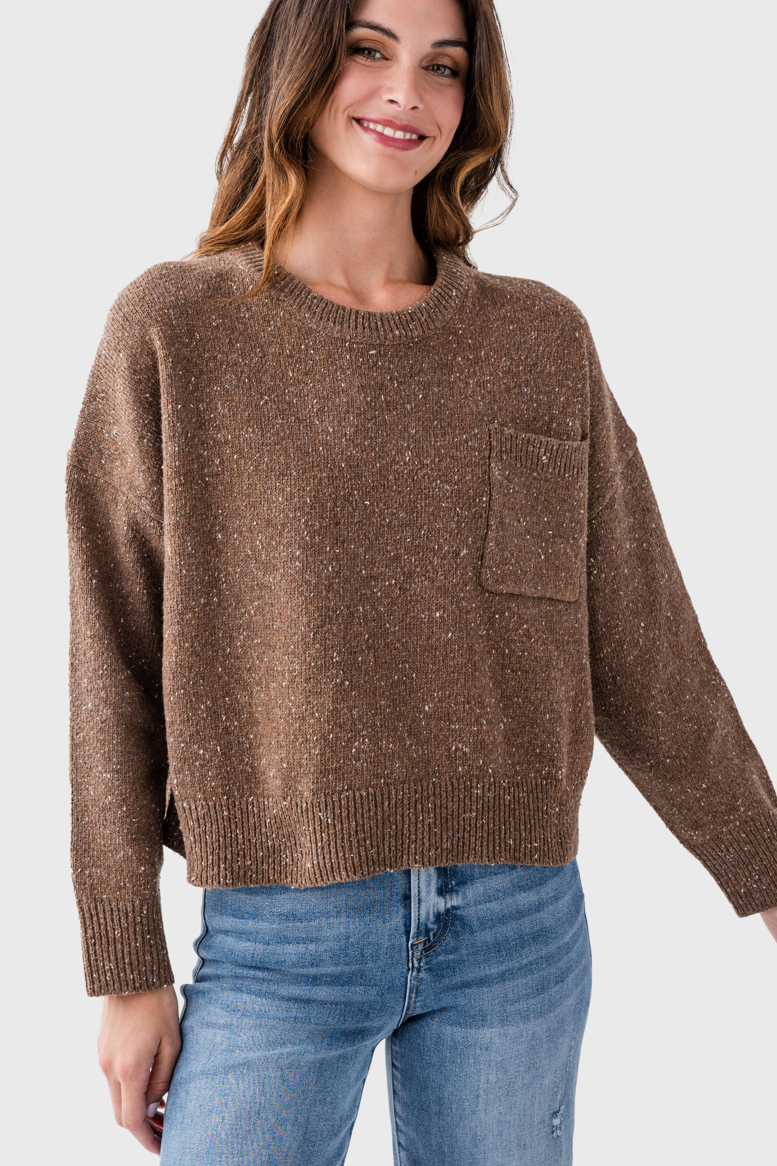 All Row Speckled Knit Pullover