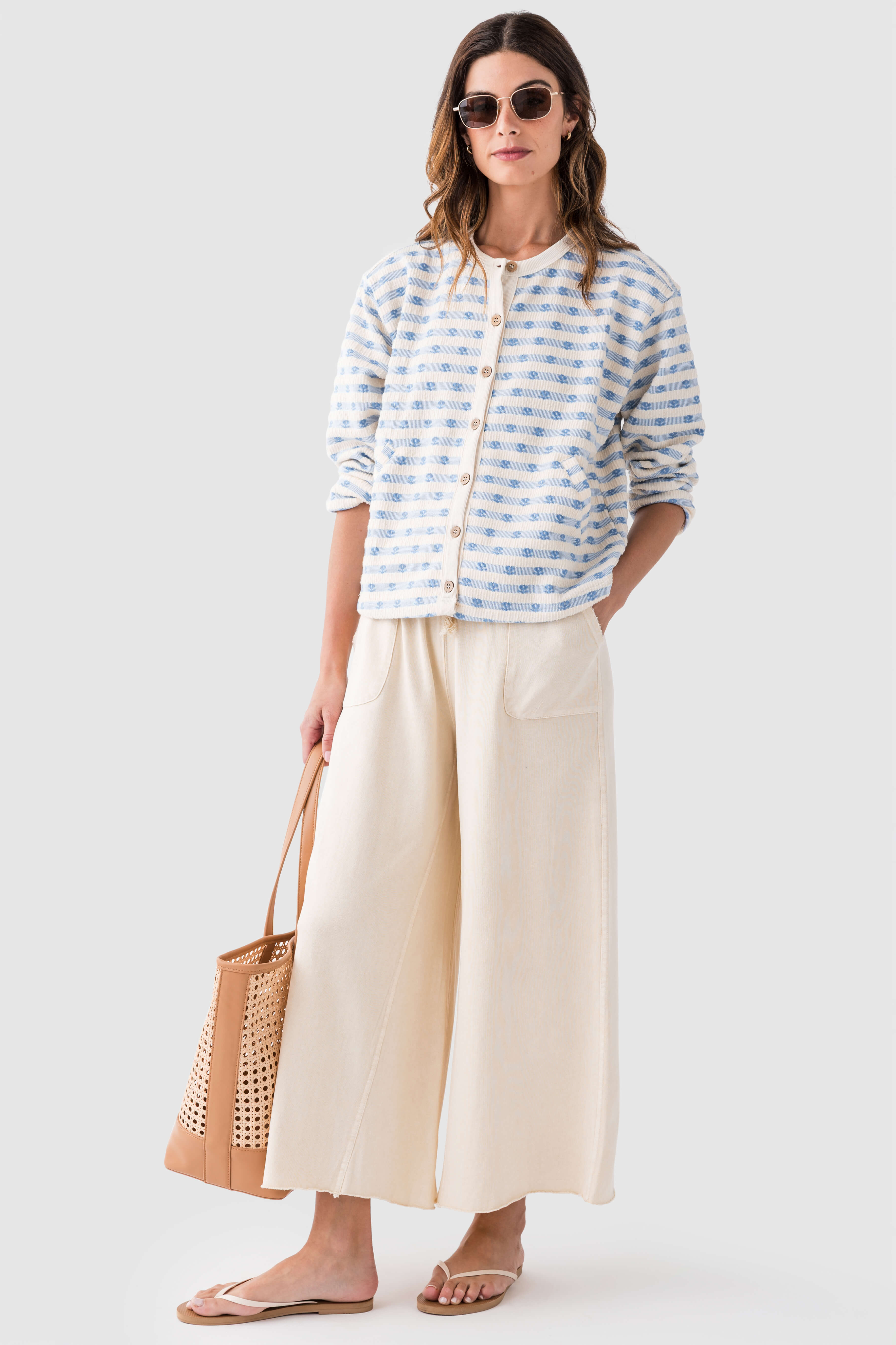 Wishlist Floral Striped Button Up Cardigan
