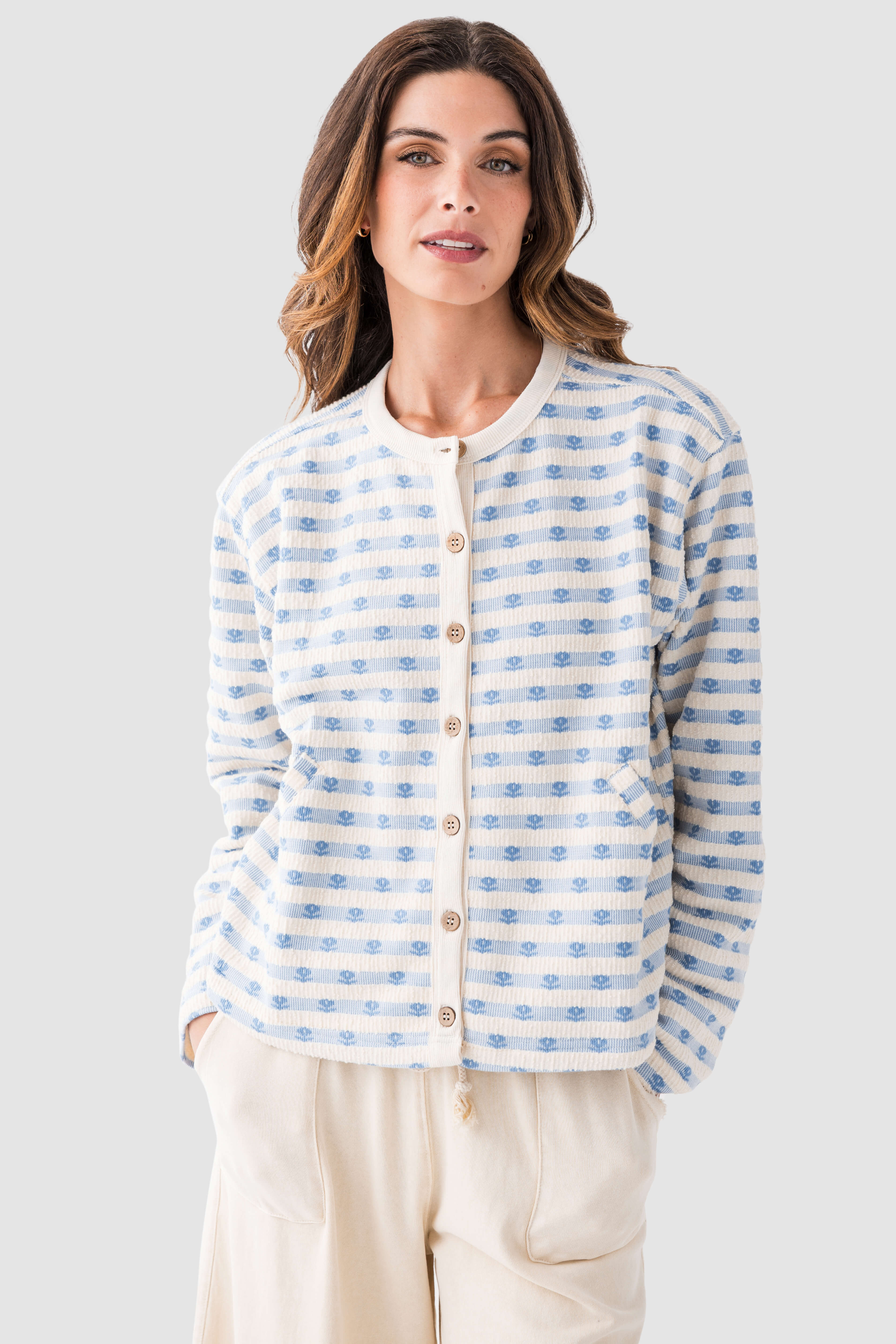 Wishlist Floral Striped Button Up Cardigan