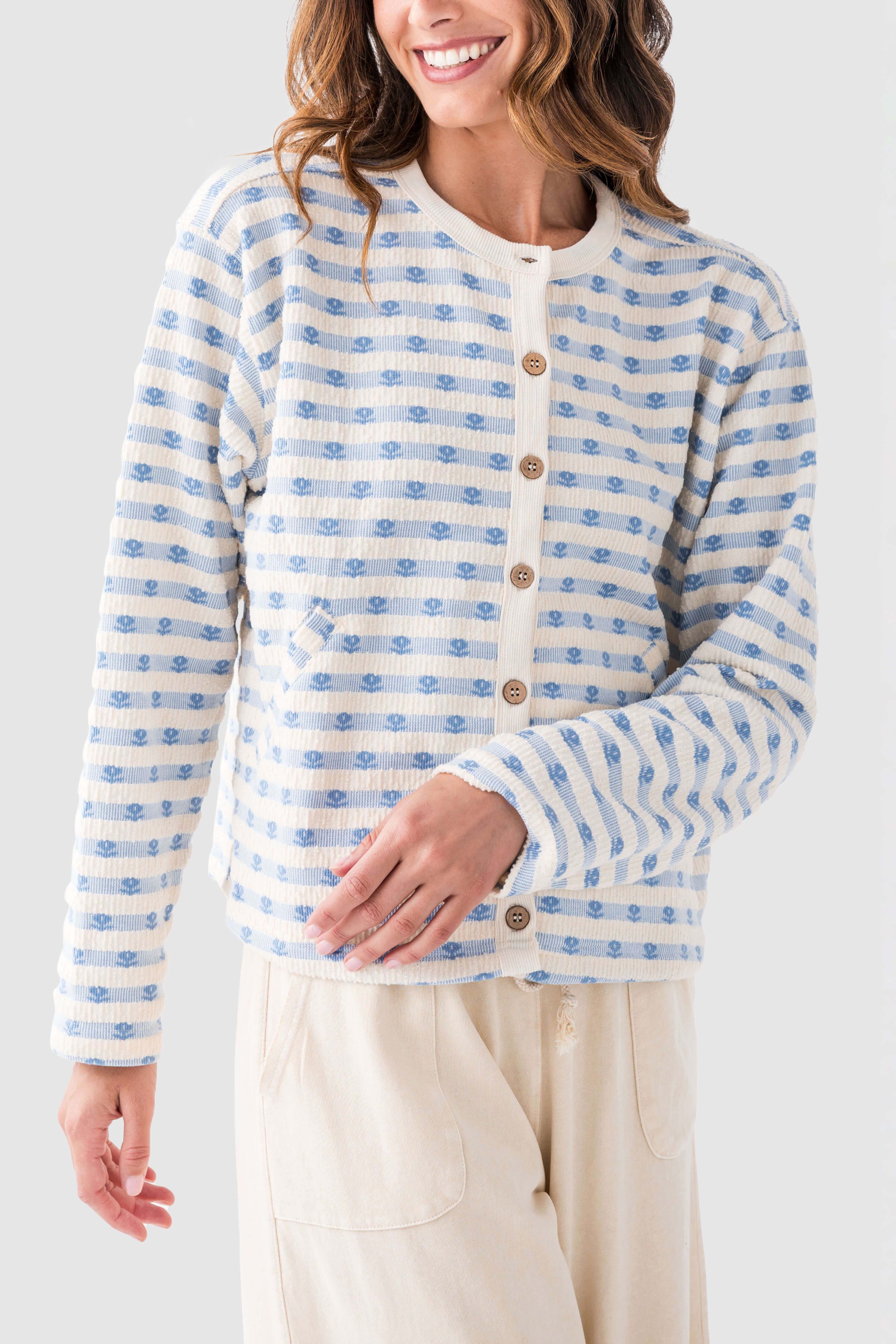 Wishlist Floral Striped Button Up Cardigan