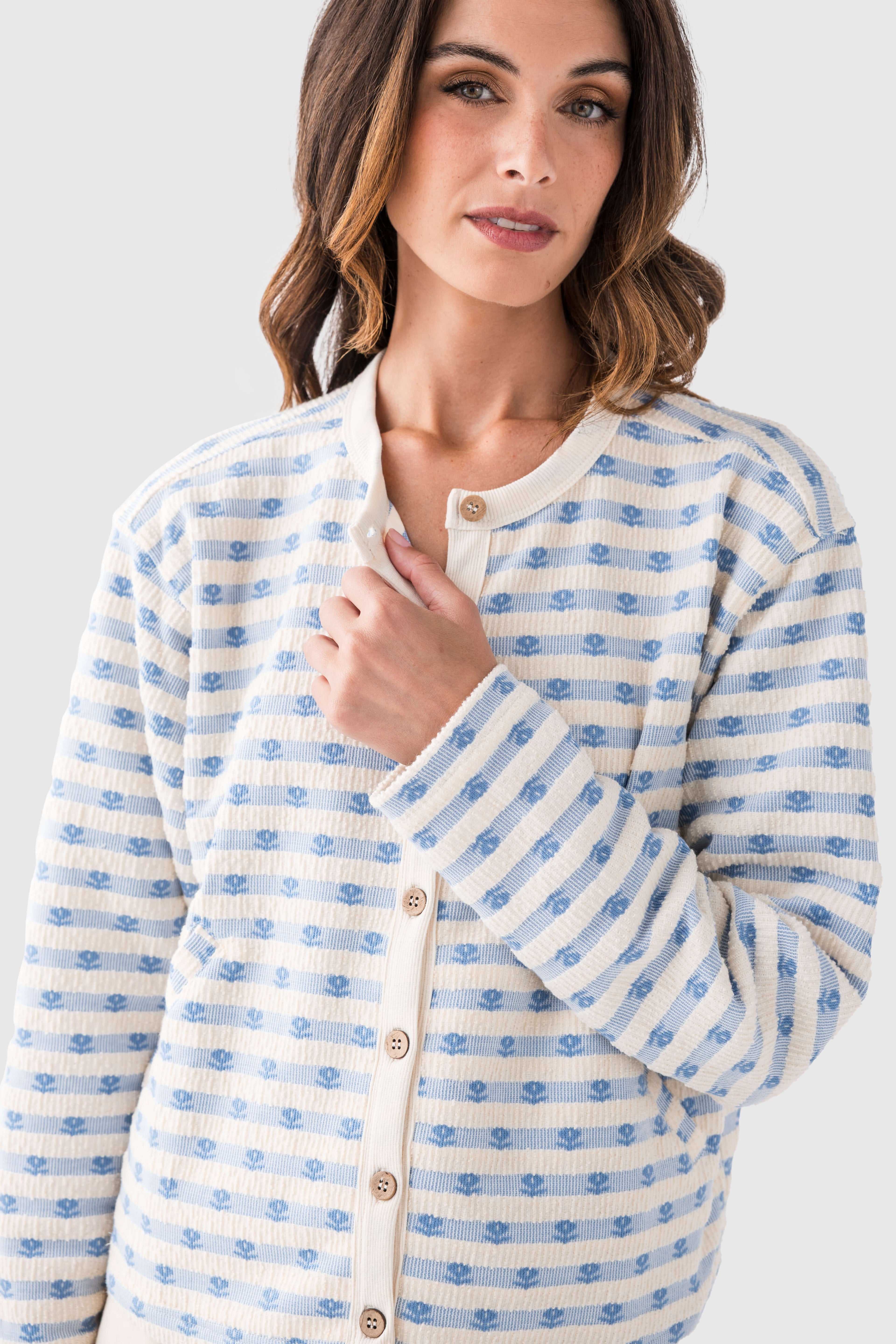 Wishlist Floral Striped Button Up Cardigan