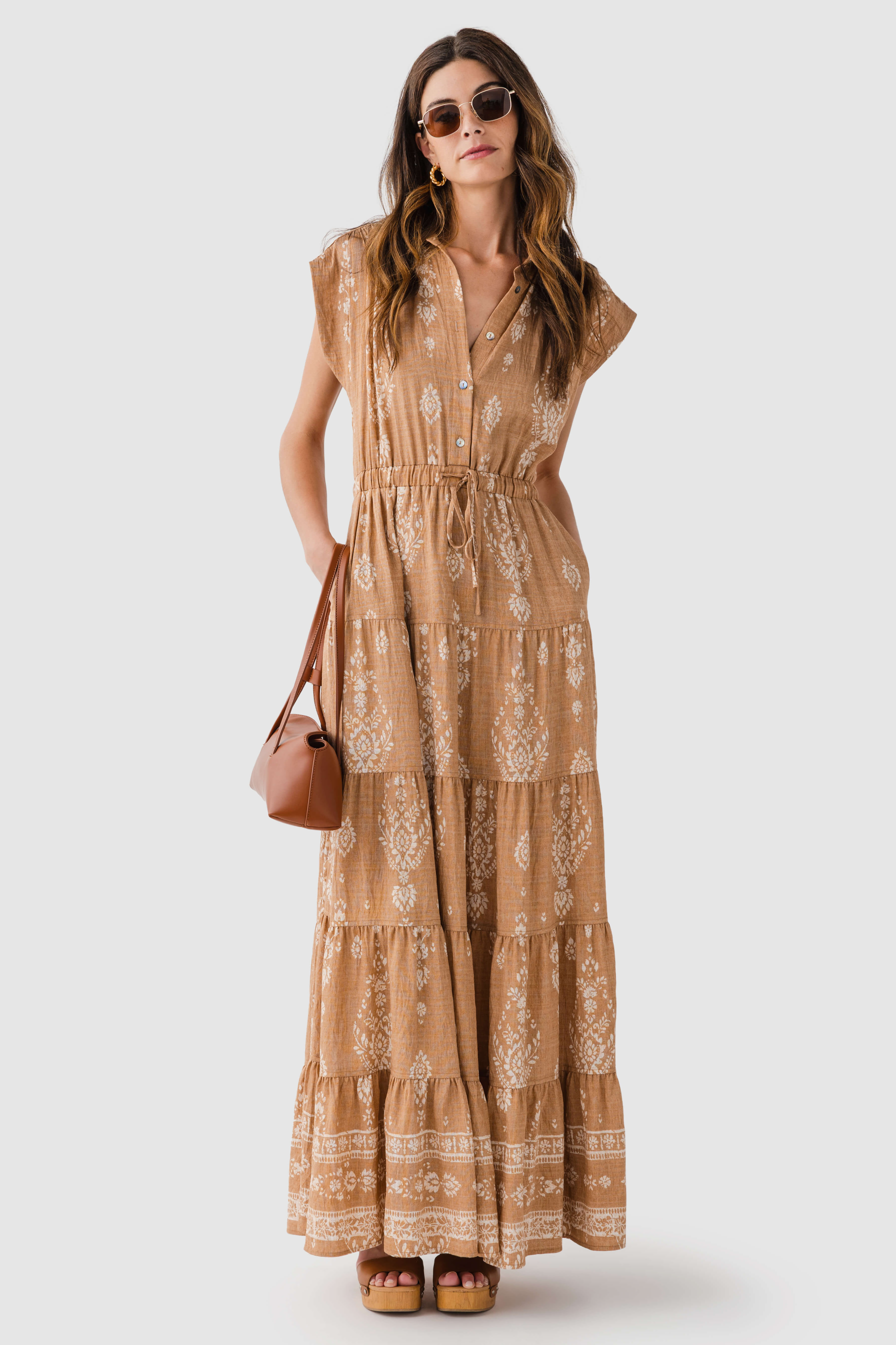 Pinch Print Tiered Maxi Dress
