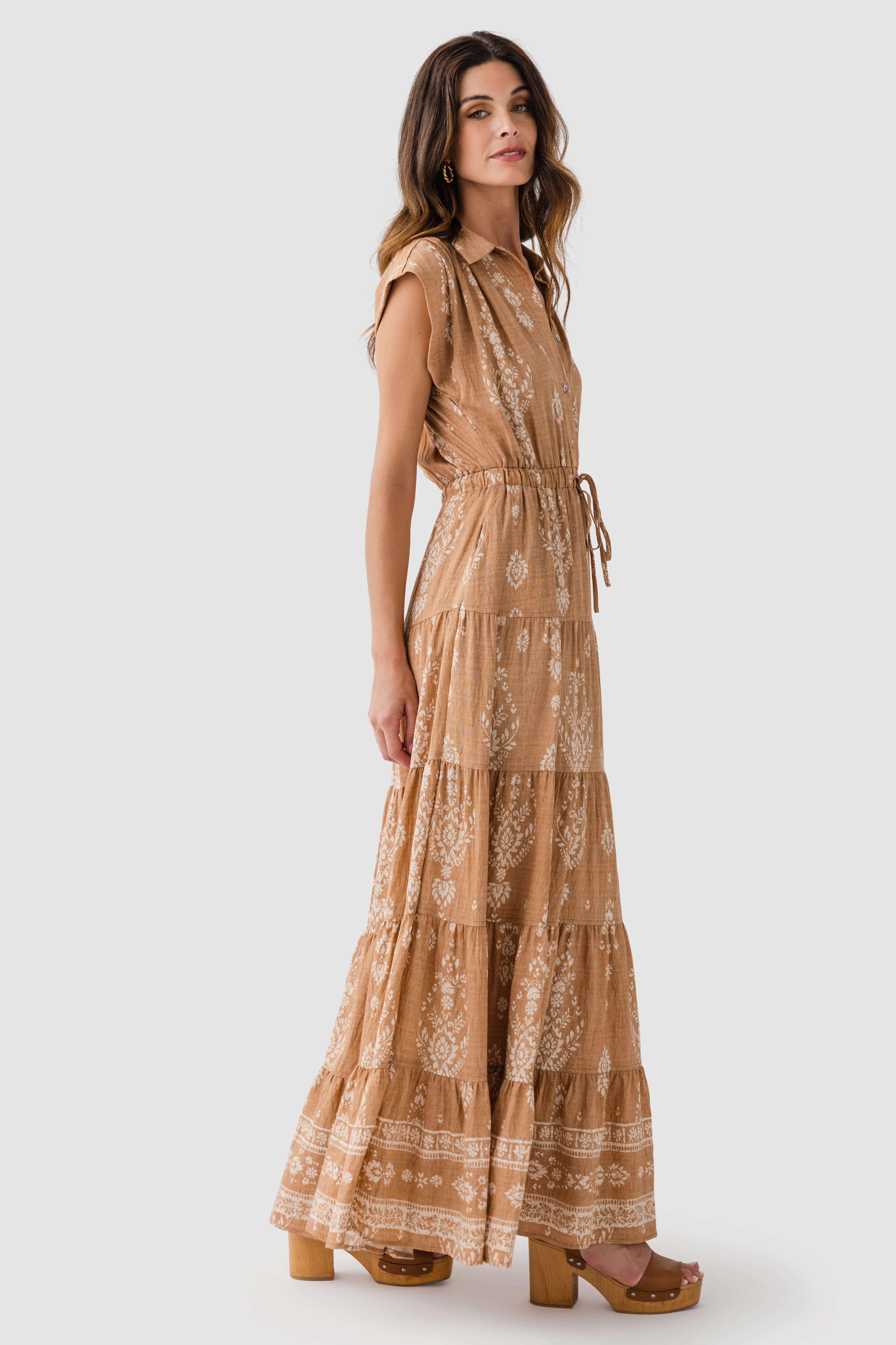 Pinch Print Tiered Maxi Dress
