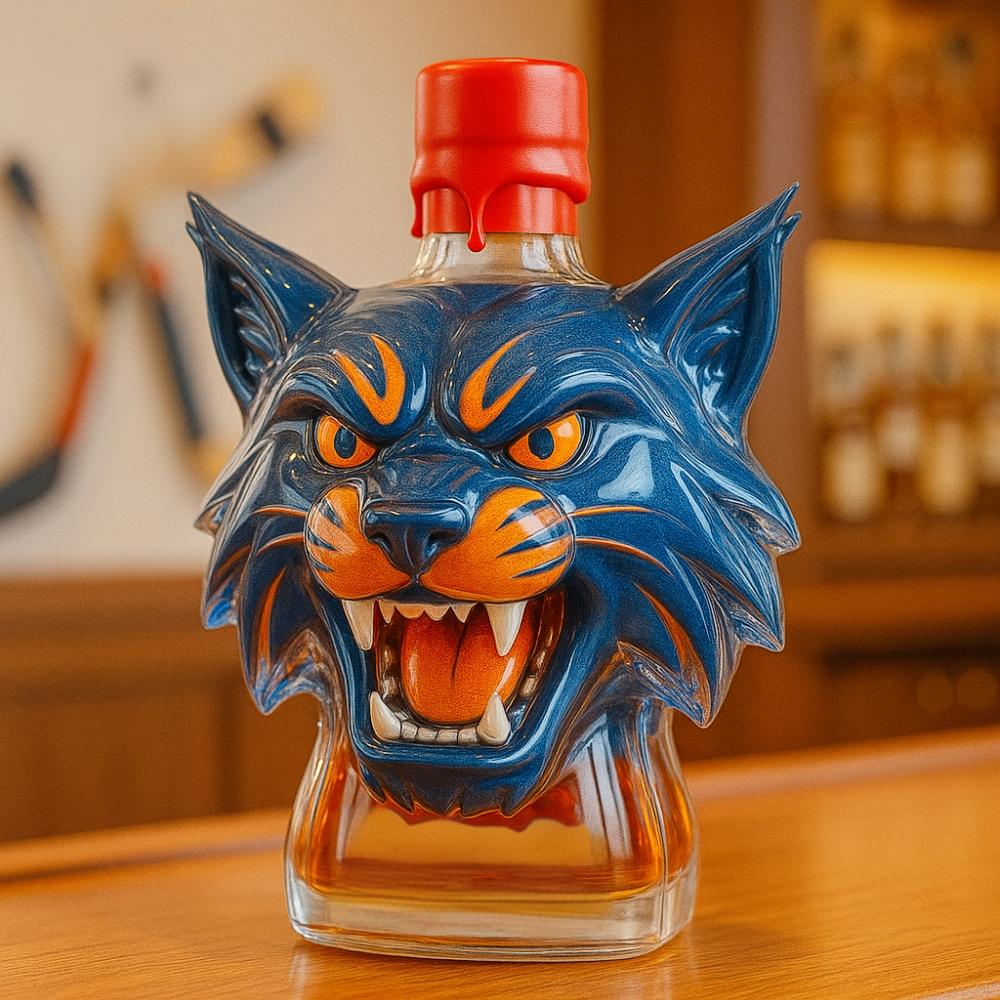 💙🥃Edmonton Oilers Hunter the Lynx Whiskey Bottle