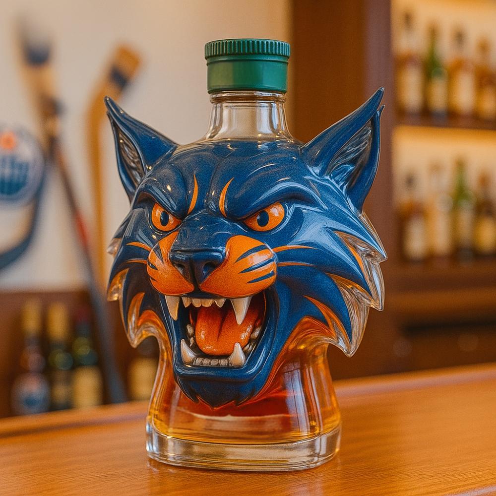 💙🥃Edmonton Oilers Hunter the Lynx Whiskey Bottle